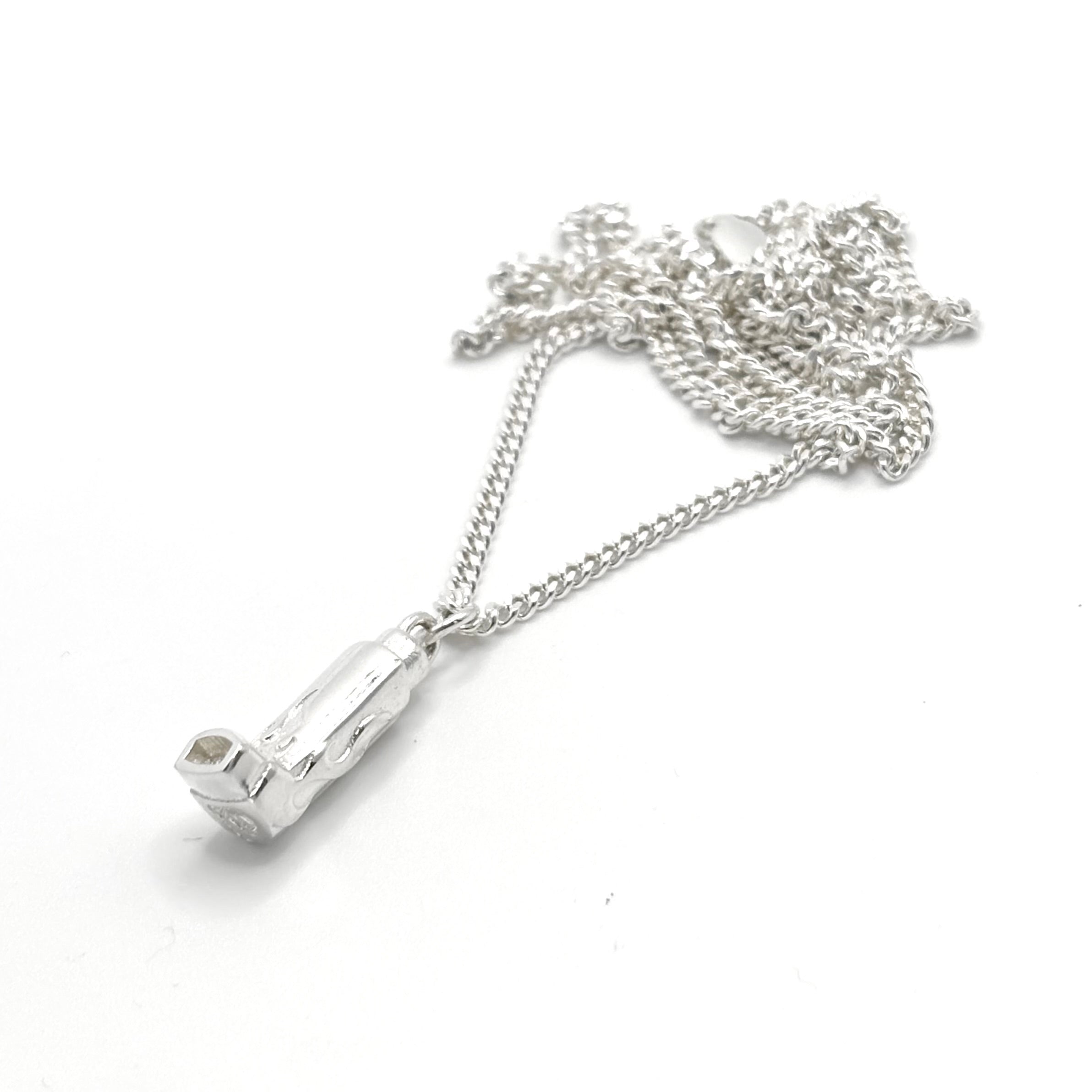 Image of Sam Ozanne Design's Silver Flame Inhaler Necklace Side On